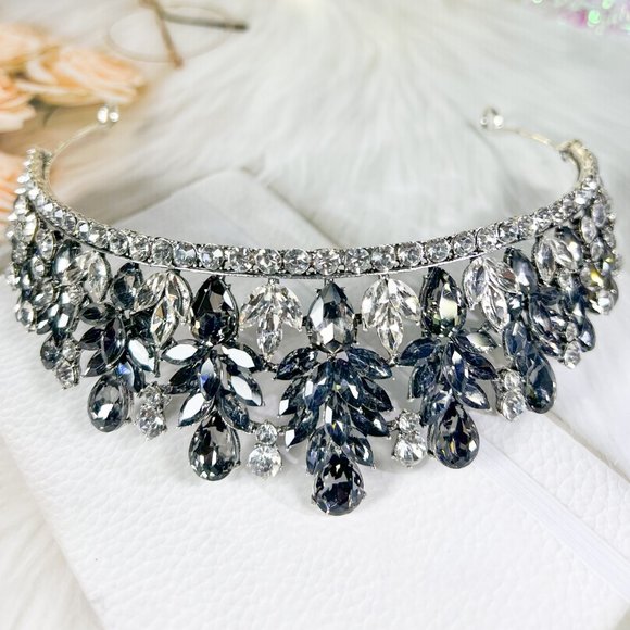Gray Gemstone Hair Acessories, Silver Wedding Crown Headpiece, Anniversary Gift - Picture 3 of 6